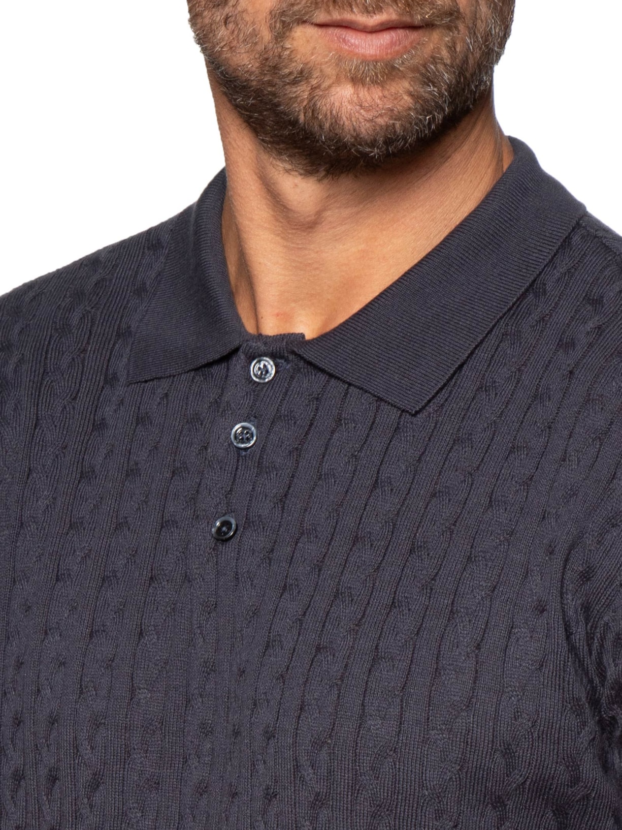 Polo Masculina em Tricot Trançado – Azul Pineapple