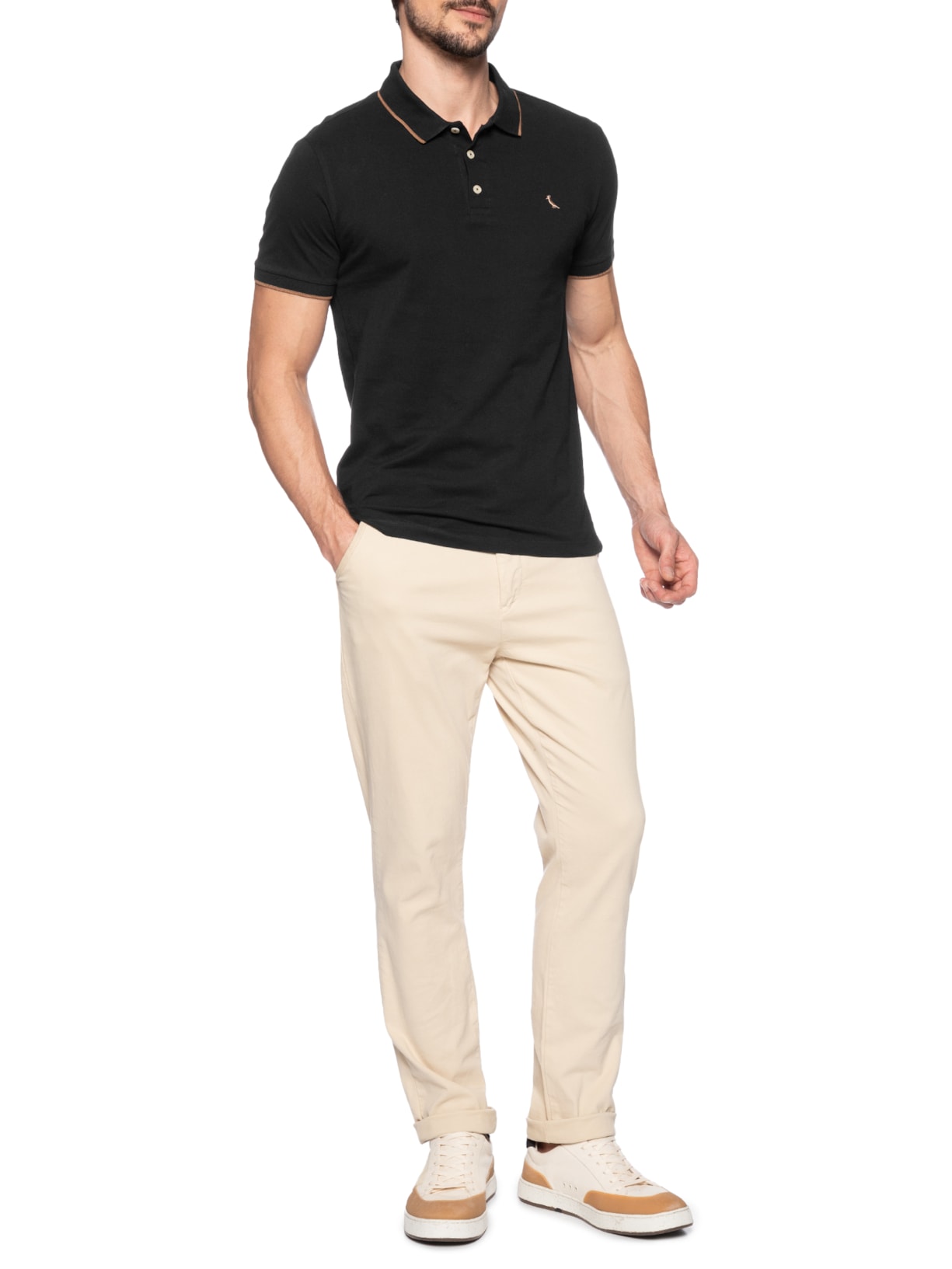 Polo Masculina Enxuto Friso Único Preto Reserva