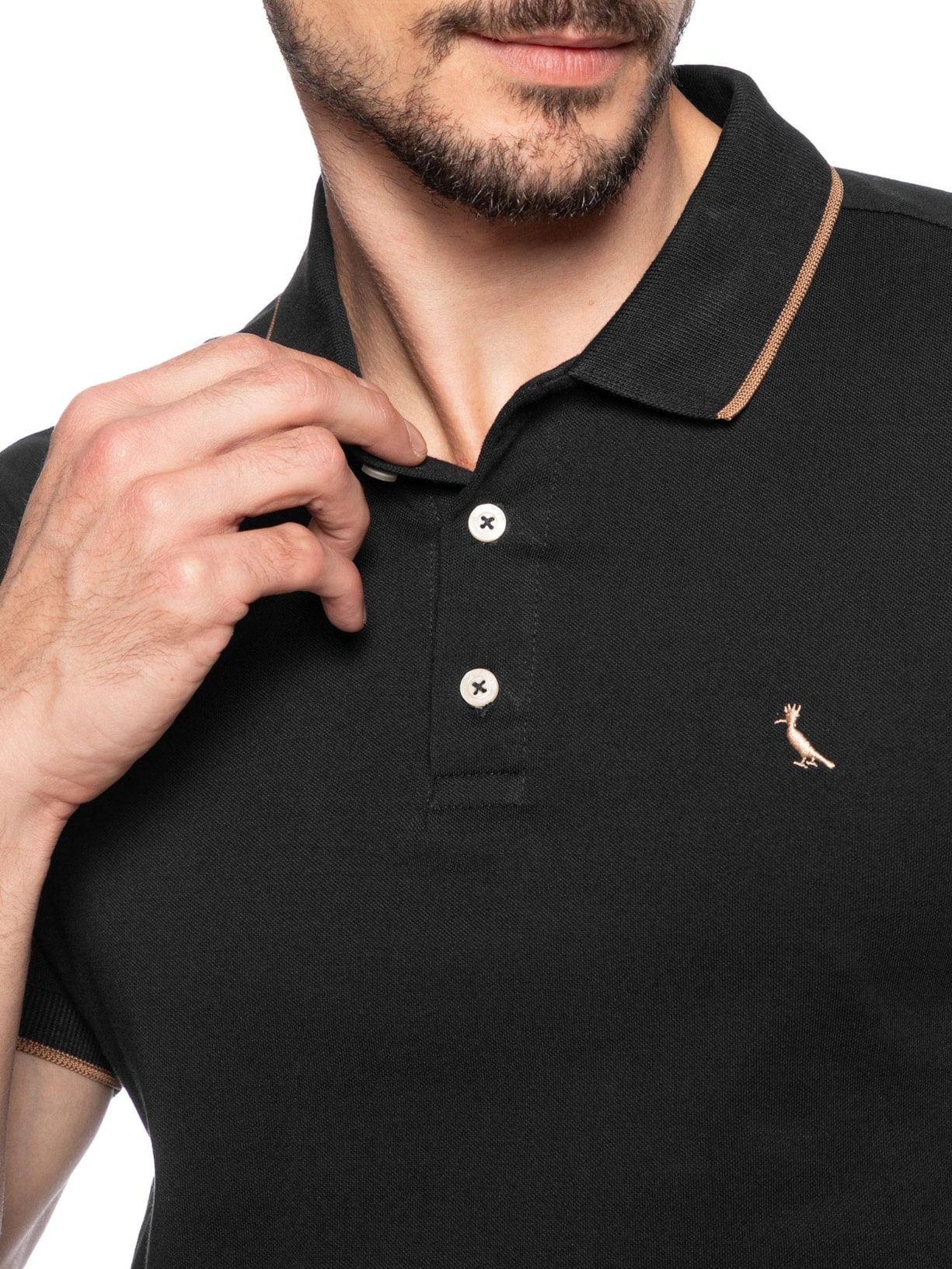 Polo Masculina Enxuto Friso Único Preto Reserva