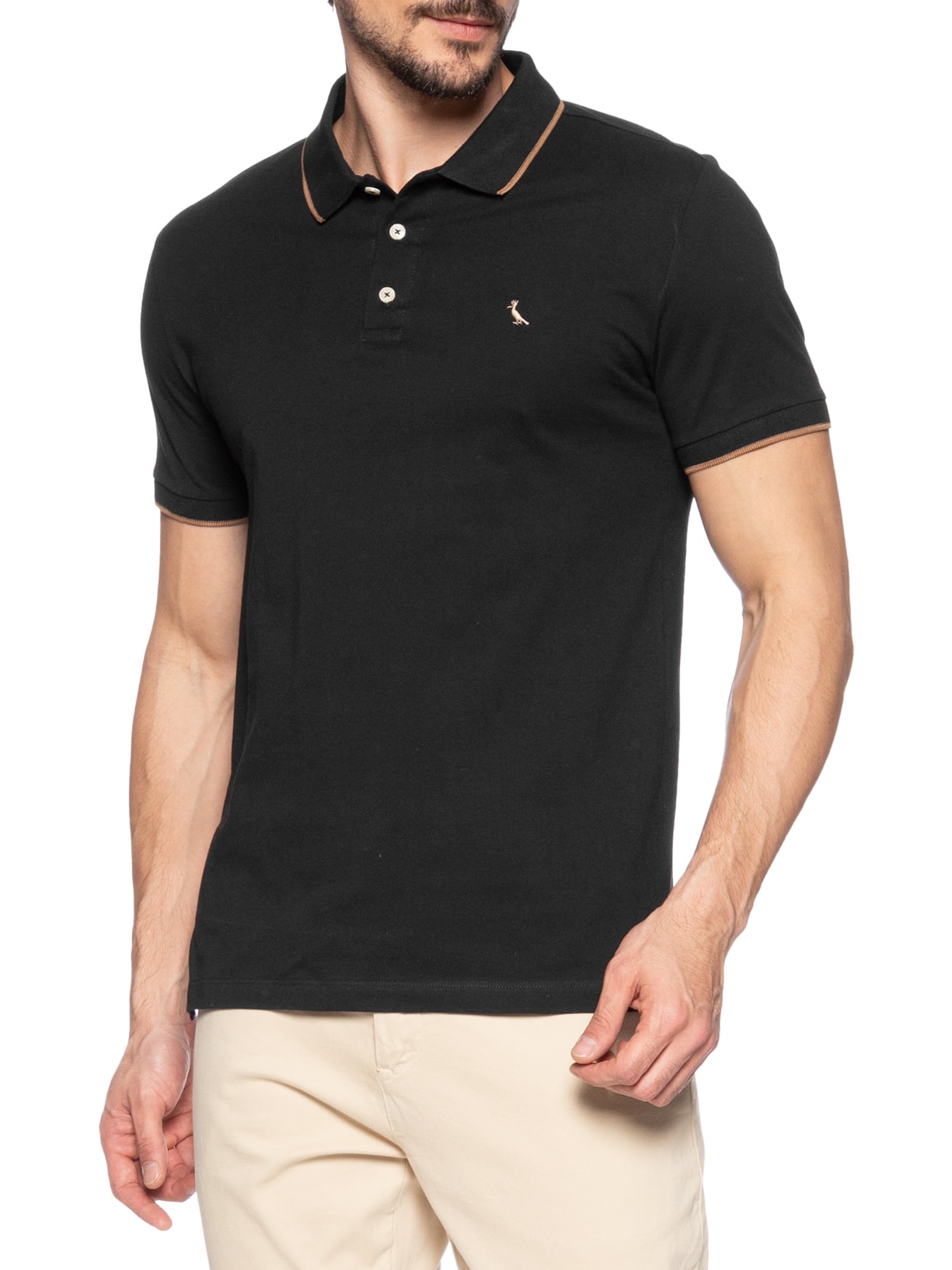 Polo Masculina Enxuto Friso Único Preto Reserva