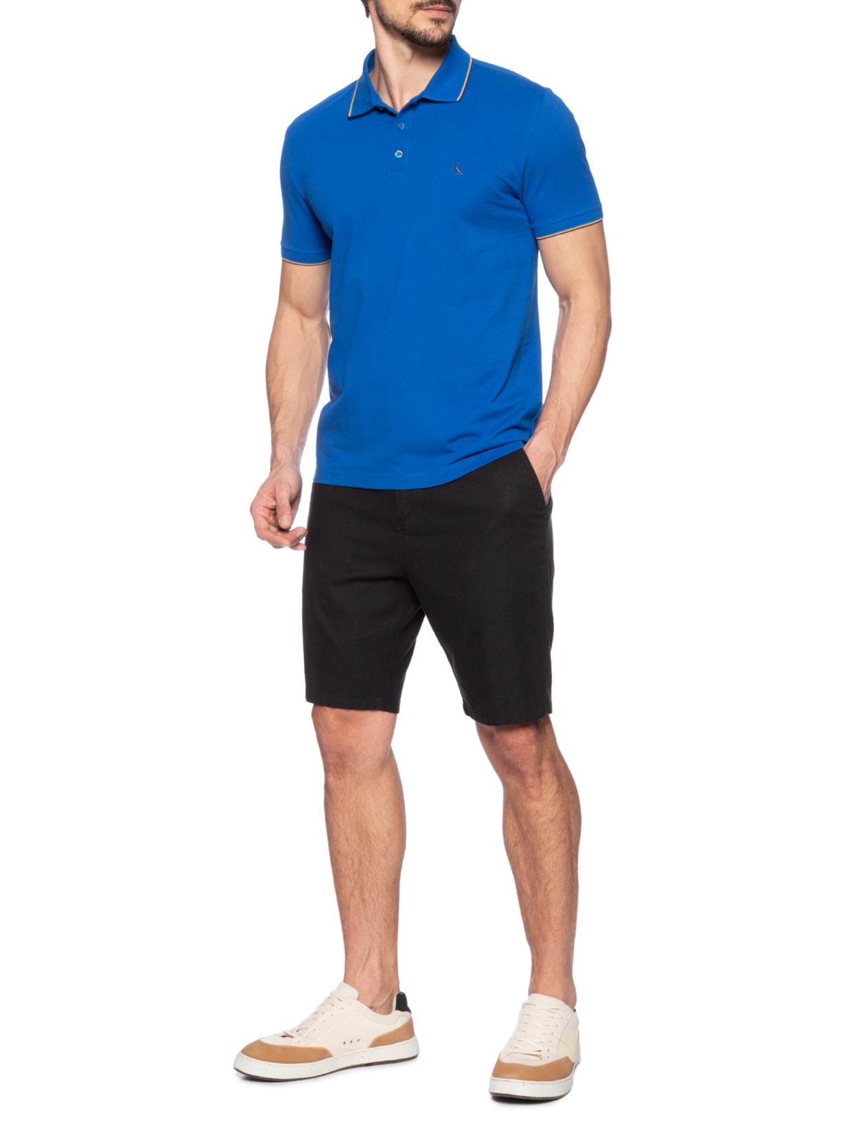 Polo Masculina Enxuto Novo Friso Azul  Reserva