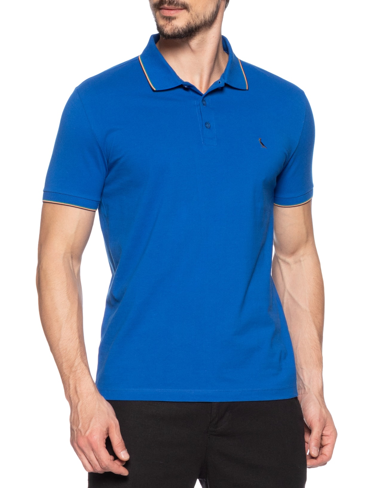 Polo Masculina Enxuto Novo Friso Azul  Reserva