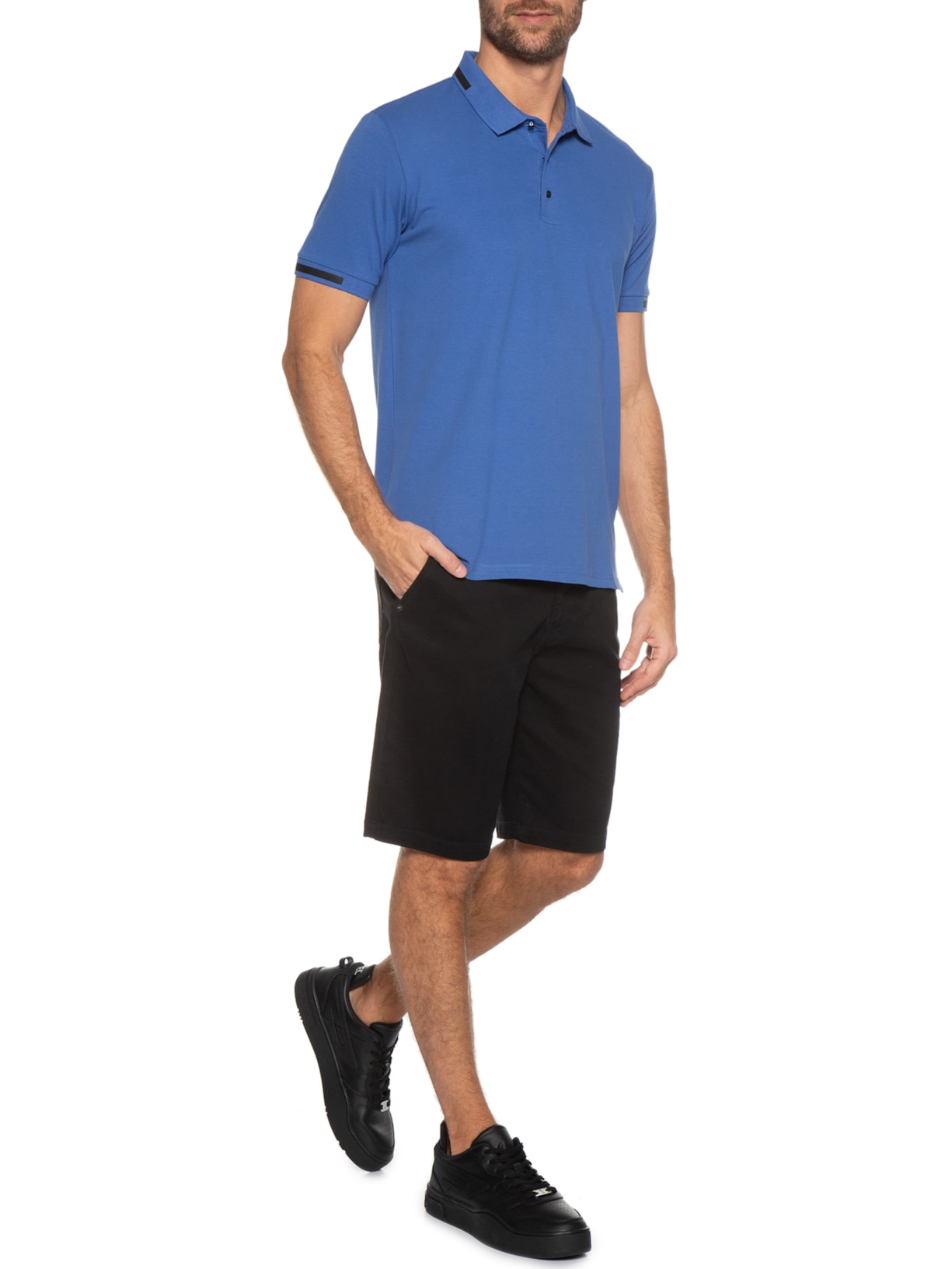 Polo Masculina Faixa Gola Azul '2 Essential