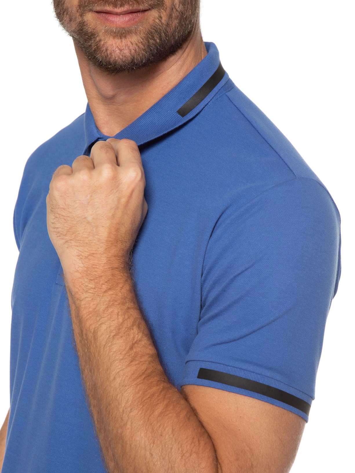 Polo Masculina Faixa Gola Azul '2 Essential