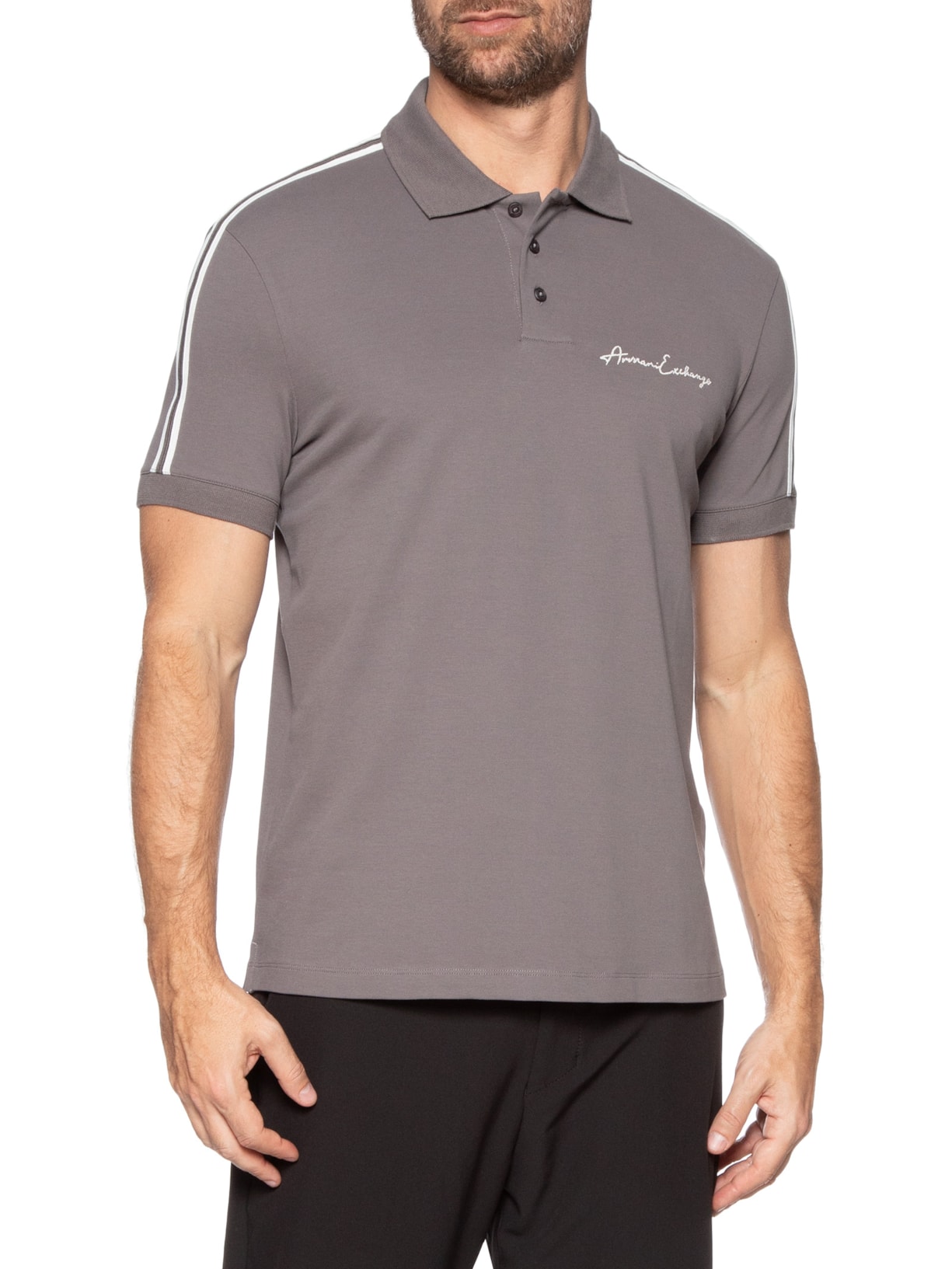 Polo Masculina Fit Signature Logo Cinza Armani Exchange