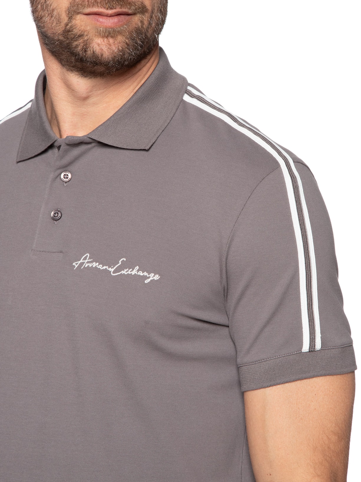 Polo Masculina Fit Signature Logo Cinza Armani Exchange