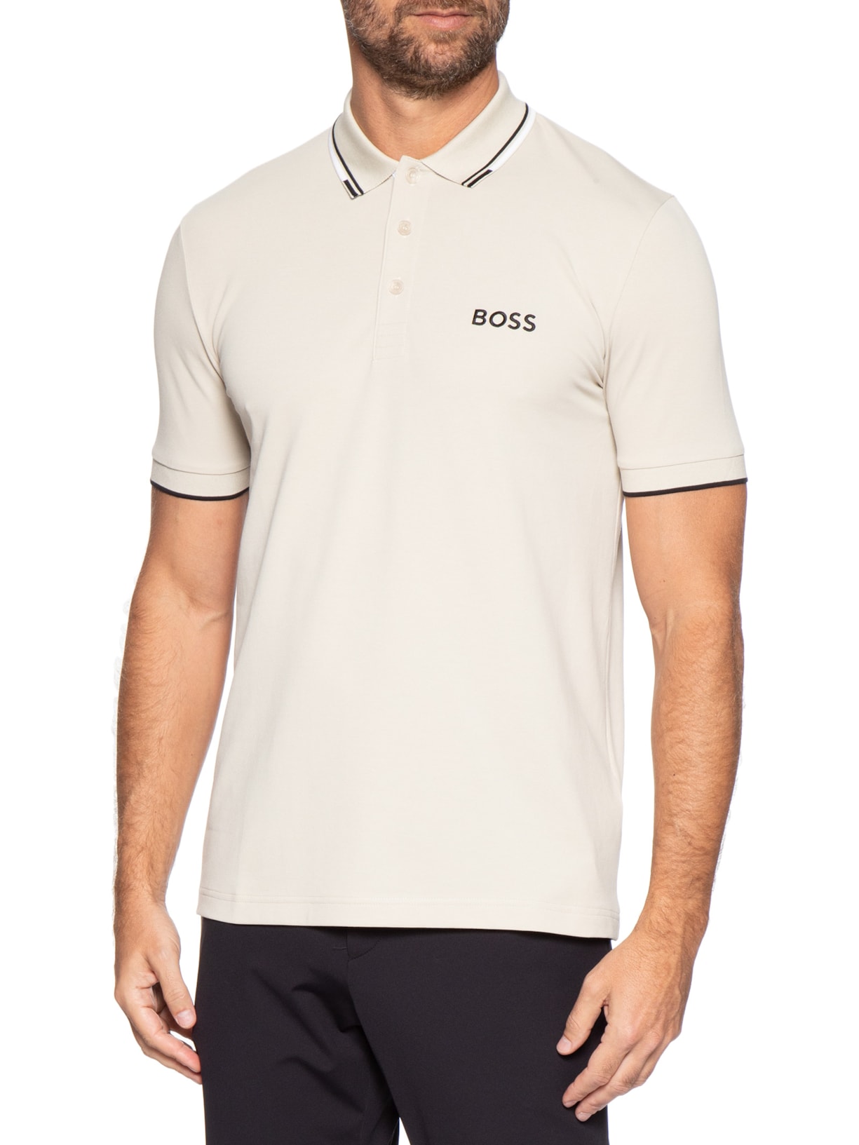 Polo Masculina Fit  Stretch Piquet Paddy Bege Boss