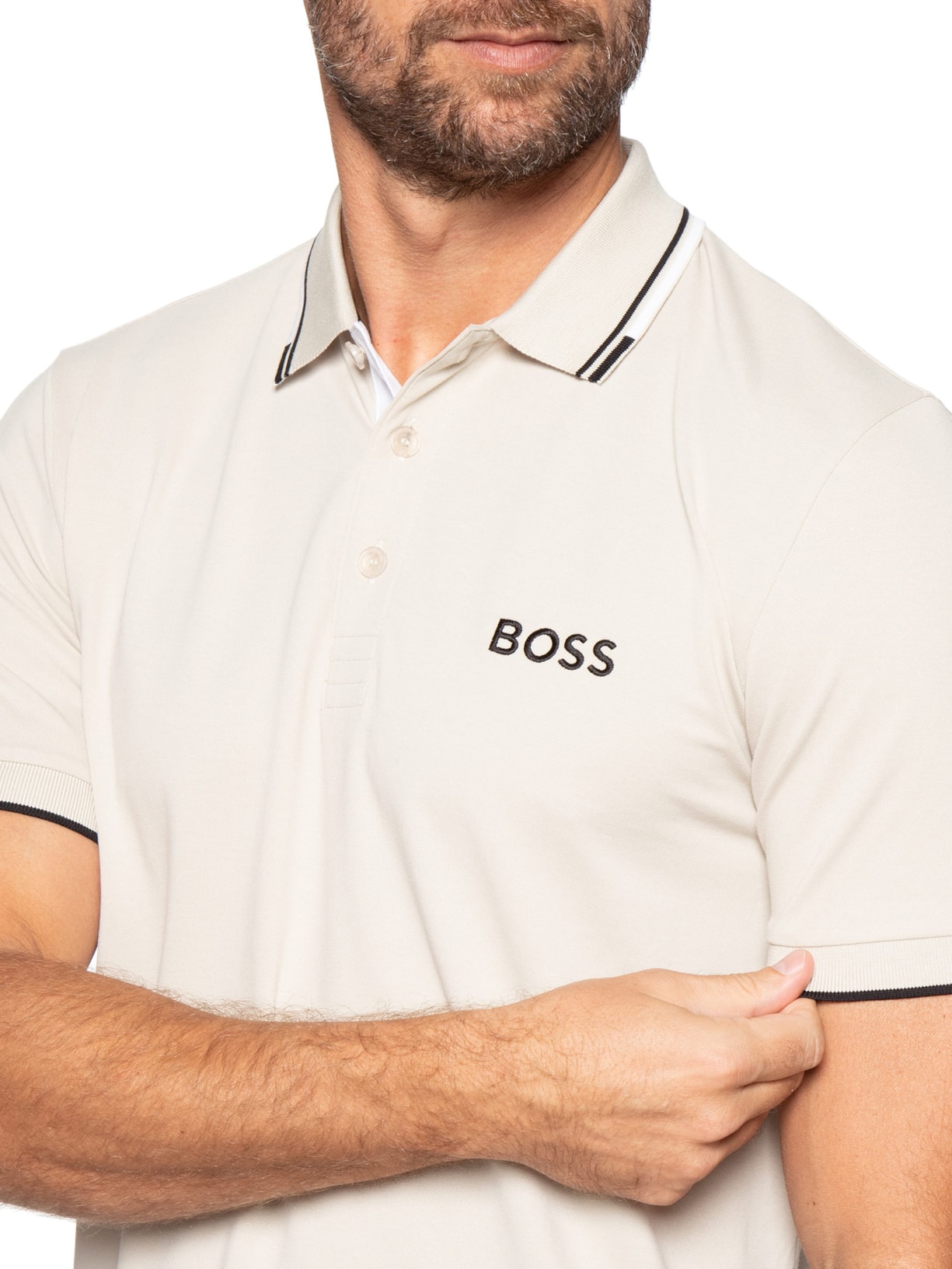 Polo Masculina Fit  Stretch Piquet Paddy Bege Boss