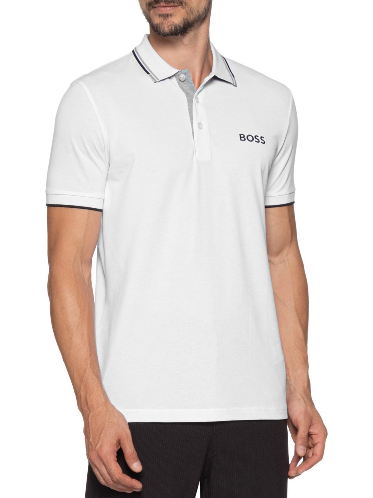 Polo Masculina Fit  Stretch Piquet Paddy Branco Boss