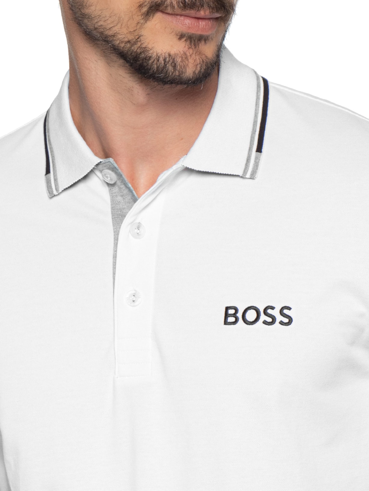 Polo Masculina Fit  Stretch Piquet Paddy Branco Boss