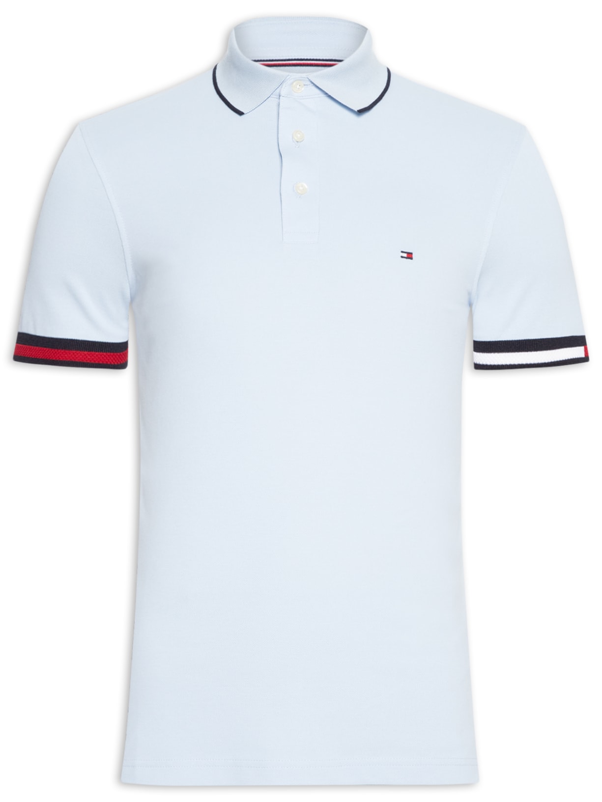 Polo Masculina Flag Cuff Slim Fit Em Algodão Orgânico - Azul
