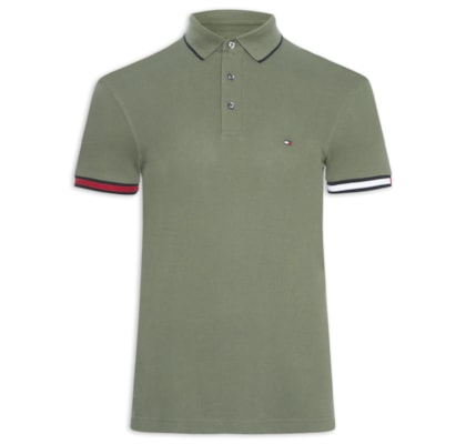 Polo Masculina Flag Cuff Slim Fit Em Algodão Orgânico - Verde