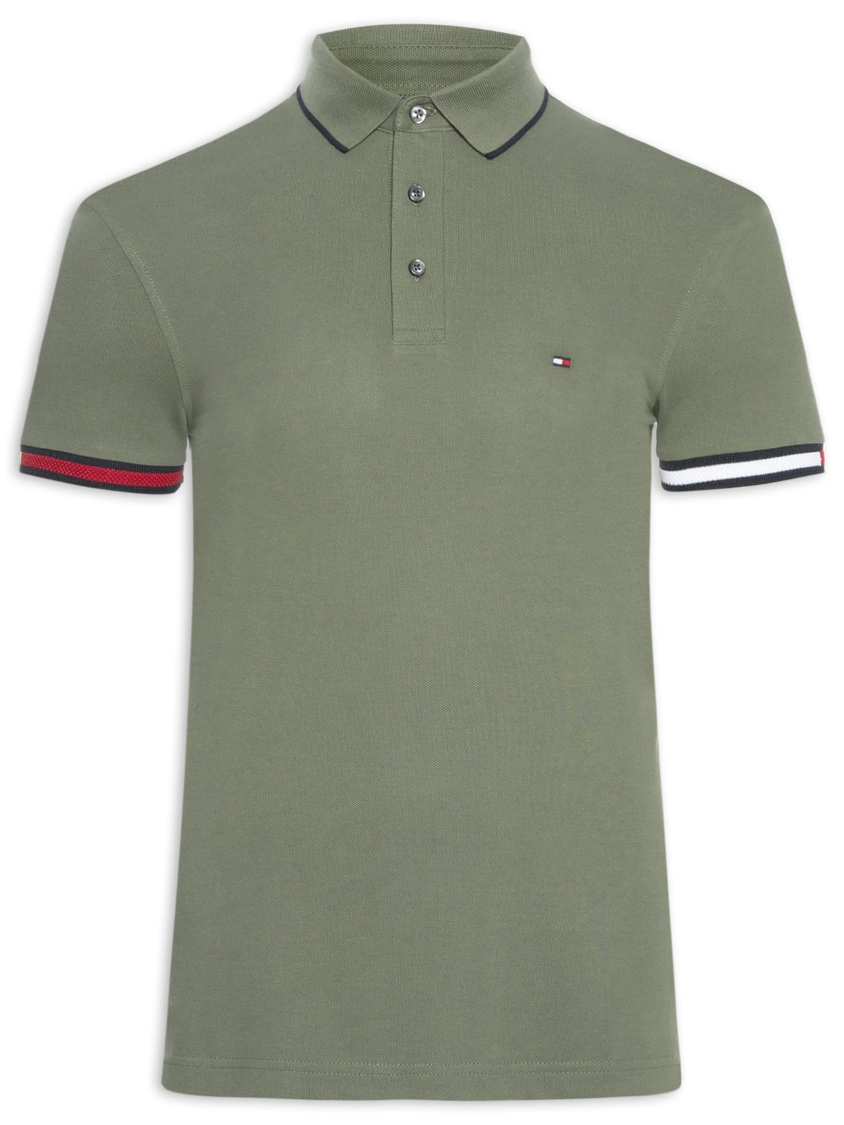 Polo Masculina Flag Cuff Slim Fit Em Algodão Orgânico - Verde