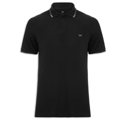 Polo Masculina Friso Bicolor Em Piquet - Preto
