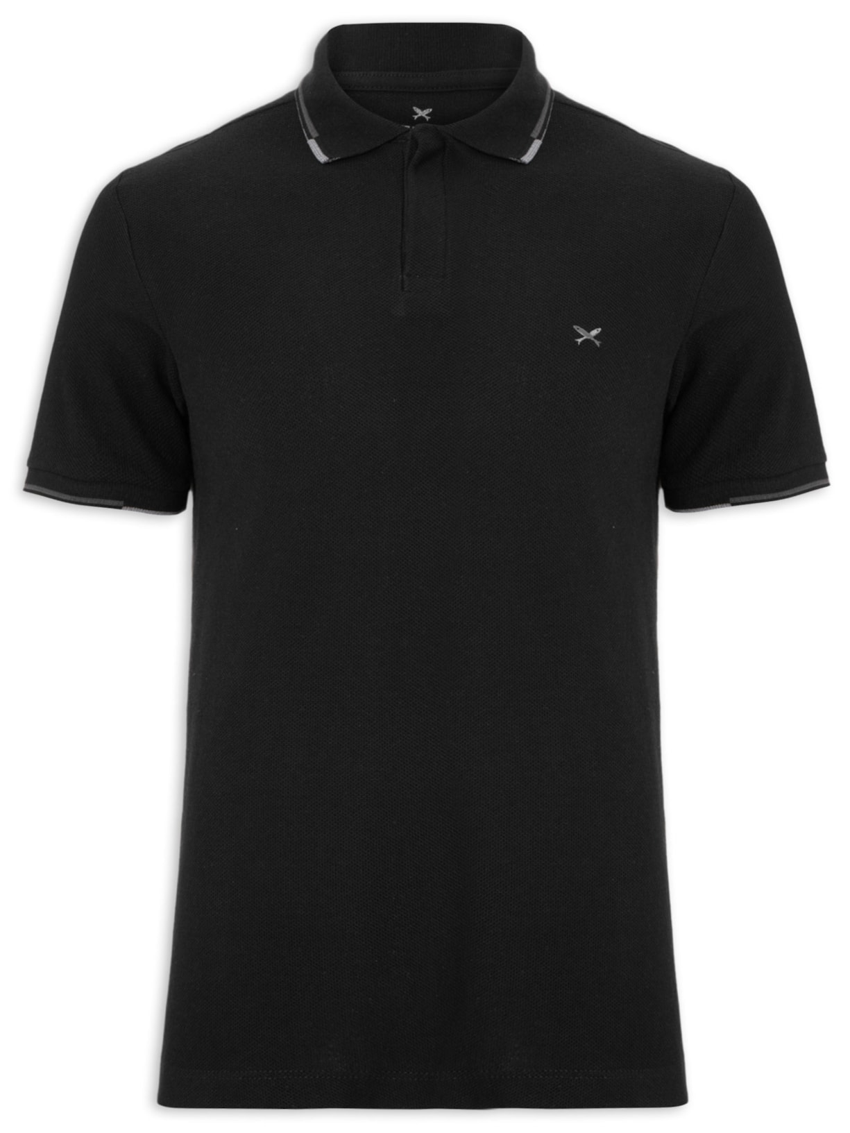 Polo Masculina Friso Bicolor Em Piquet - Preto