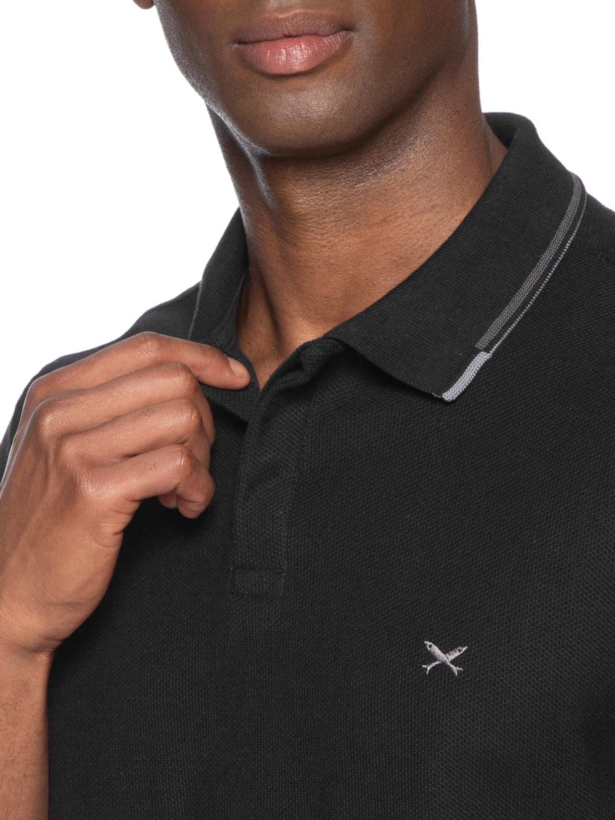 Polo Masculina Friso Bicolor Em Piquet Preto Hering