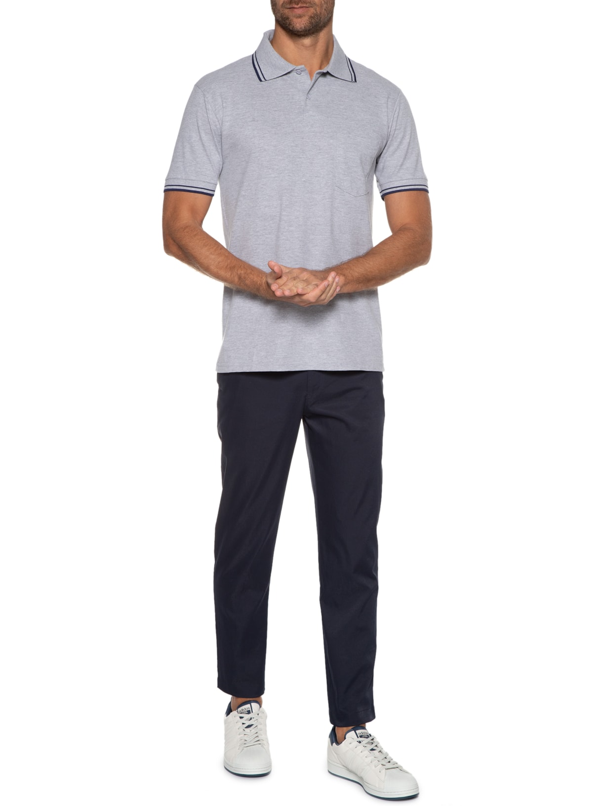 Polo Masculina Friso Duplo Cinza '2 Essential