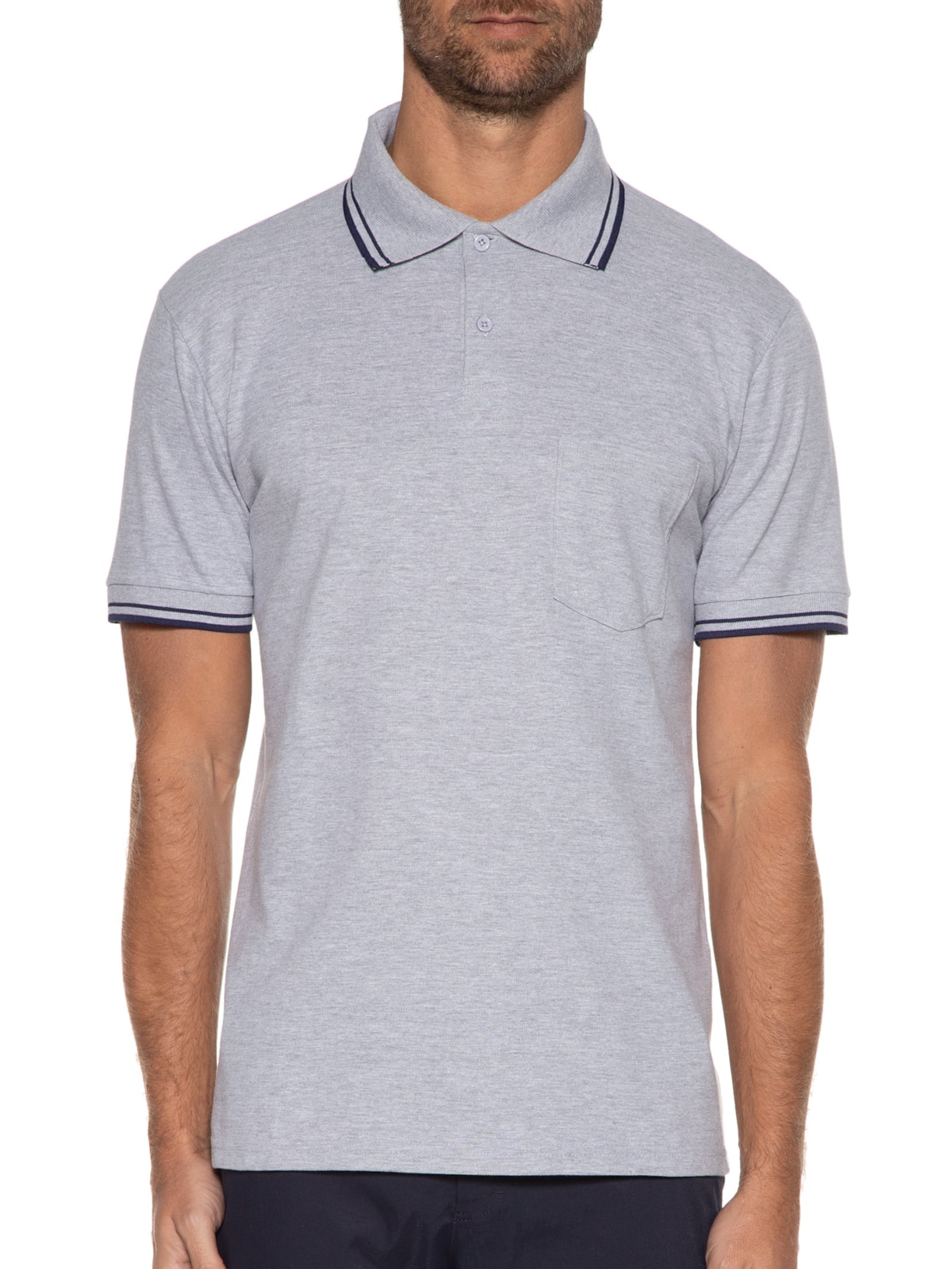 Polo Masculina Friso Duplo Cinza '2 Essential