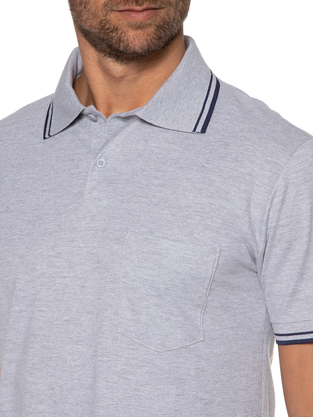 Polo Masculina Friso Duplo Cinza '2 Essential