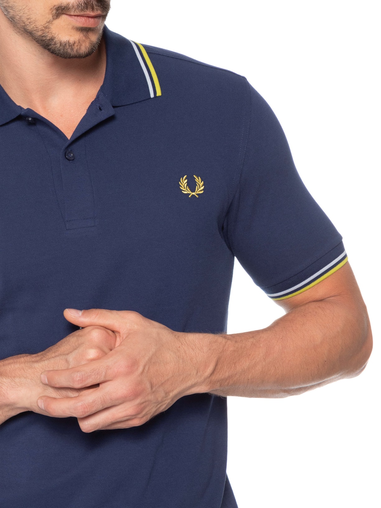 Polo Masculina Friso Duplo Regular Fit Em Piquet De Algodão Azul Fred Perry