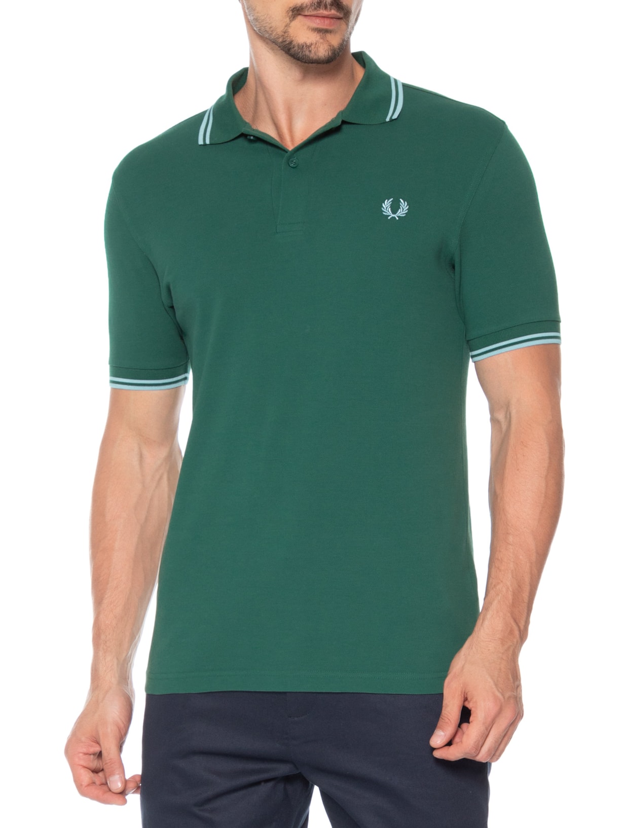 Polo Masculina Friso Duplo Regular Fit Em Piquet De Algodão Verde Fred Perry