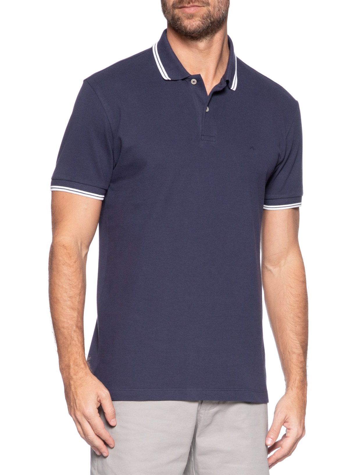 Polo Masculina Friso Duplo Relevo Azul Aramis