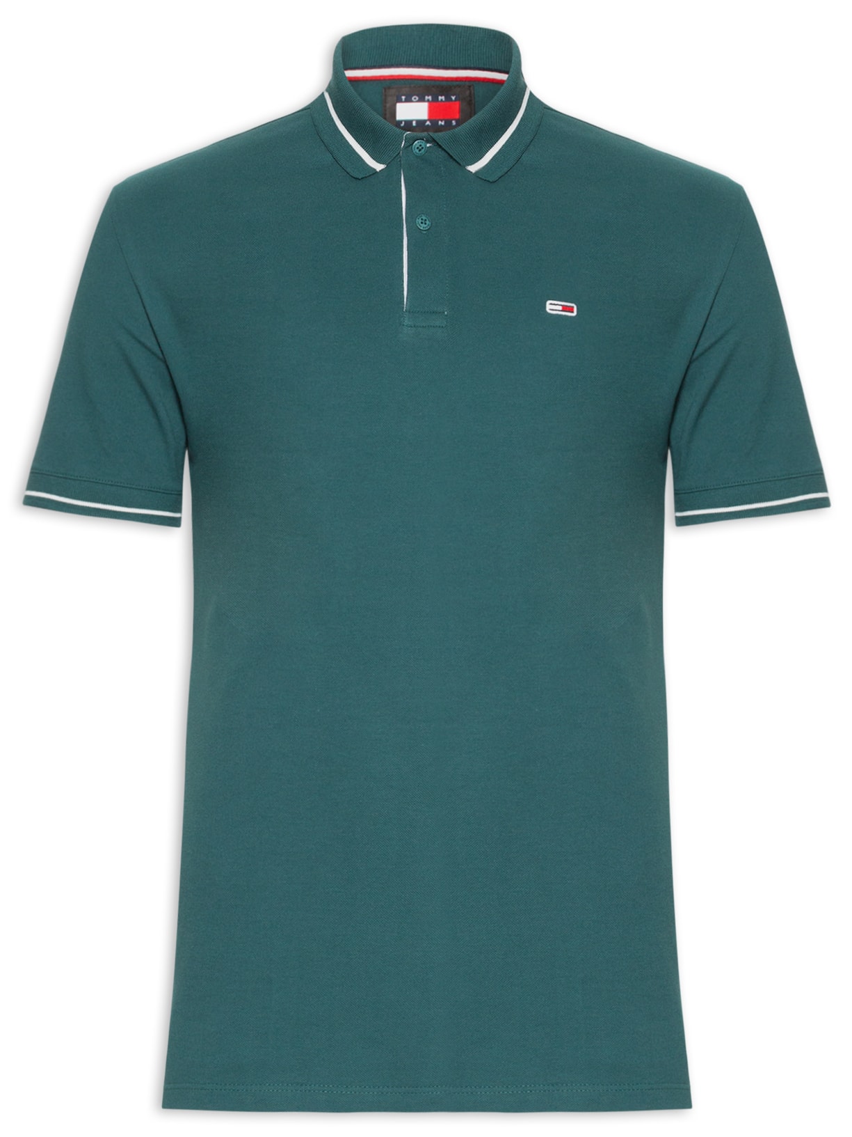 Polo Masculina Friso e Vista Contrastante Regular Fit em Algodão - Verde