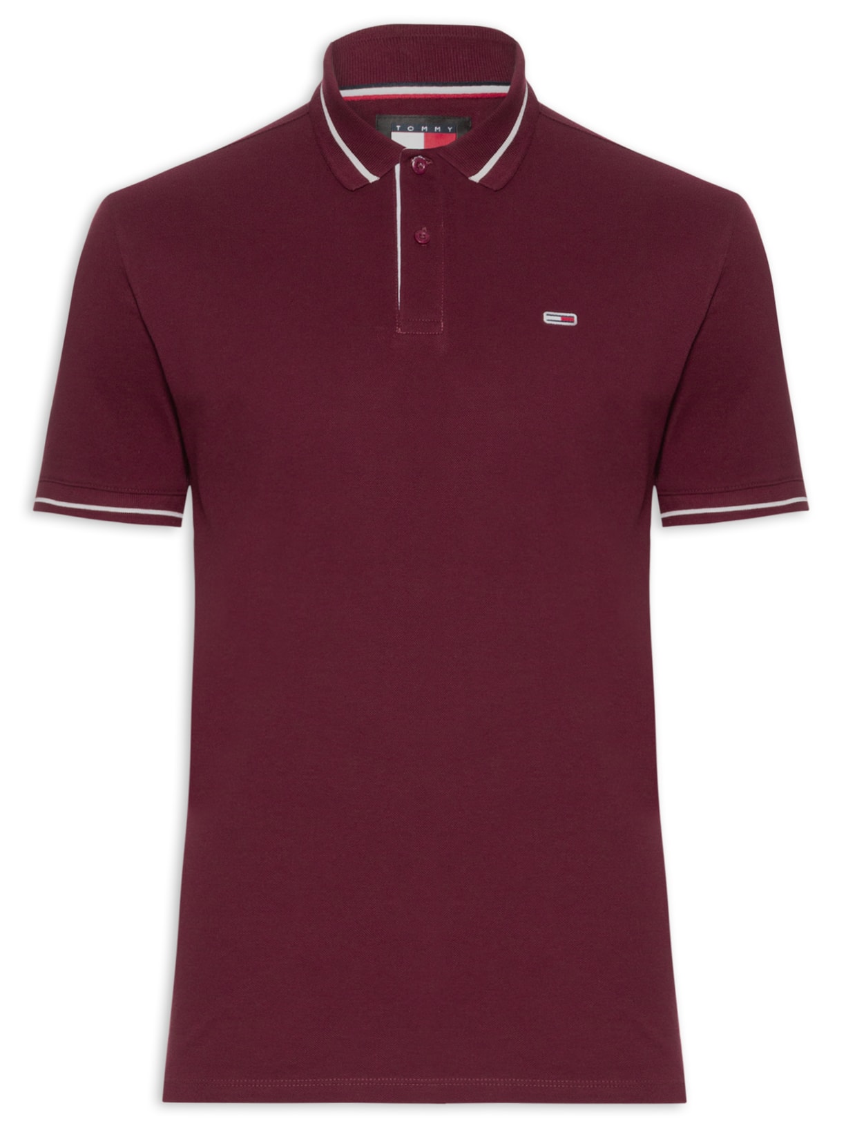 Polo Masculina Friso e Vista Contrastante Regular Fit em Algodão - Vinho