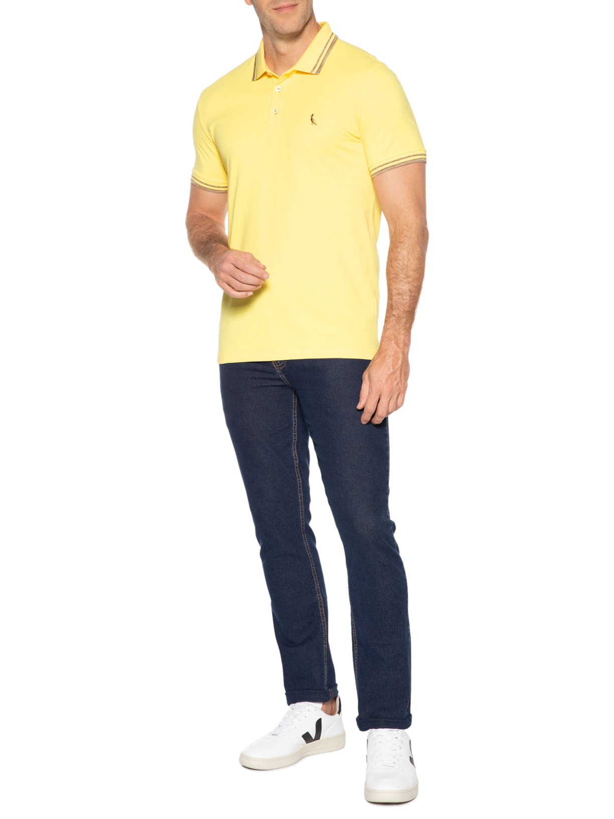 Polo Masculina Friso Rajado Light Amarelo Reserva