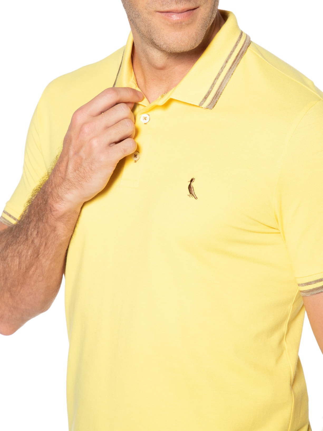 Polo Masculina Friso Rajado Light Amarelo Reserva