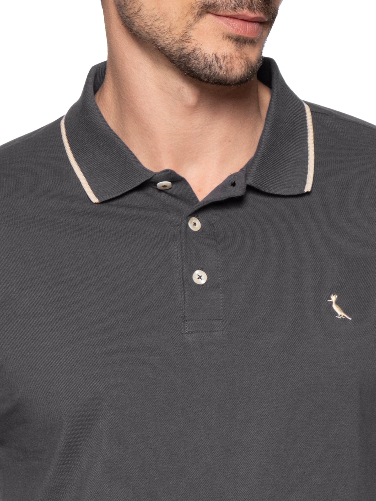Polo Masculina Friso Único Co Cinza Reserva