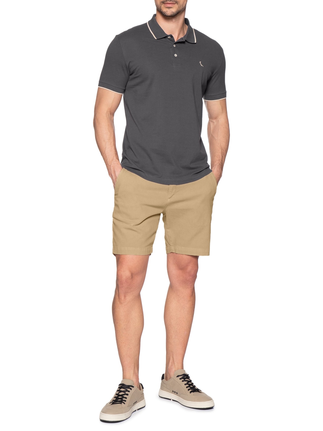 Polo Masculina Friso Único Co Cinza Reserva
