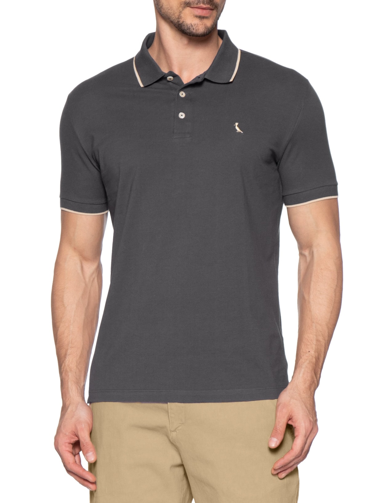 Polo Masculina Friso Único Co Cinza Reserva