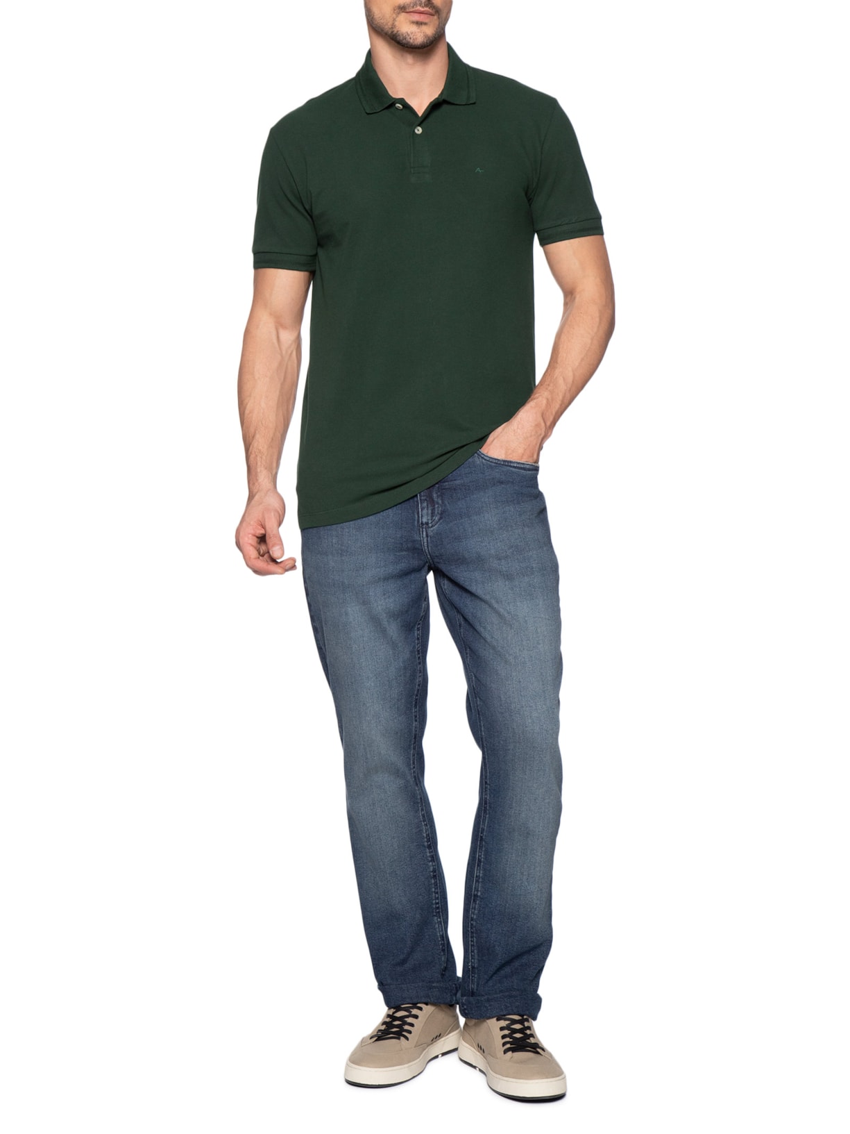 Polo Masculina Gola Espinha De Peixe Em Piquet Verde Aramis
