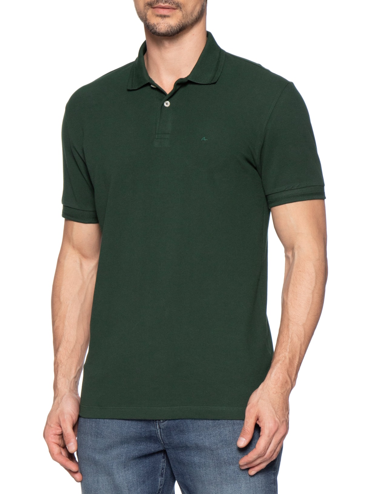 Polo Masculina Gola Espinha De Peixe Em Piquet Verde Aramis