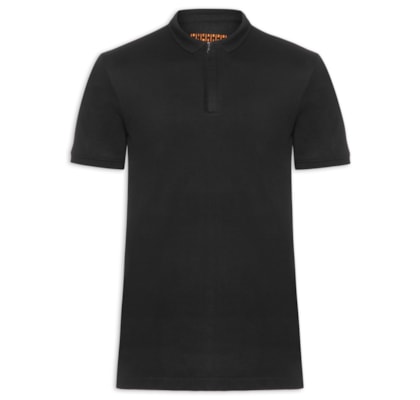 Polo Masculina Gola Estreita com Zíper em Piquet – Preto