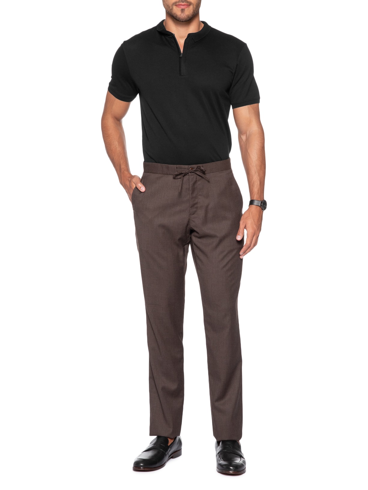 Polo Masculina Gola Estreita com Zíper em Piquet – Preto Ricardo Almeida