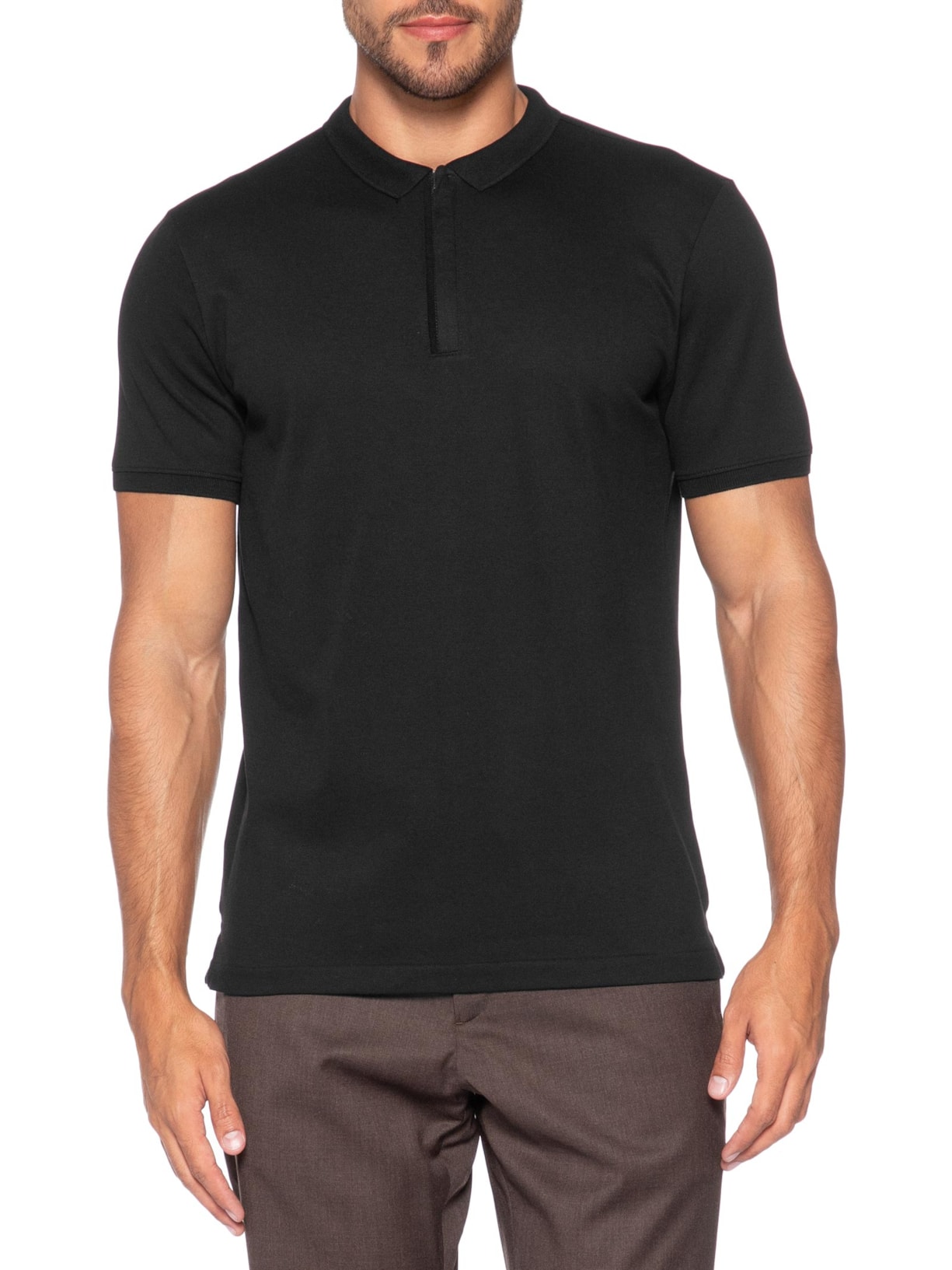 Polo Masculina Gola Estreita com Zíper em Piquet – Preto Ricardo Almeida