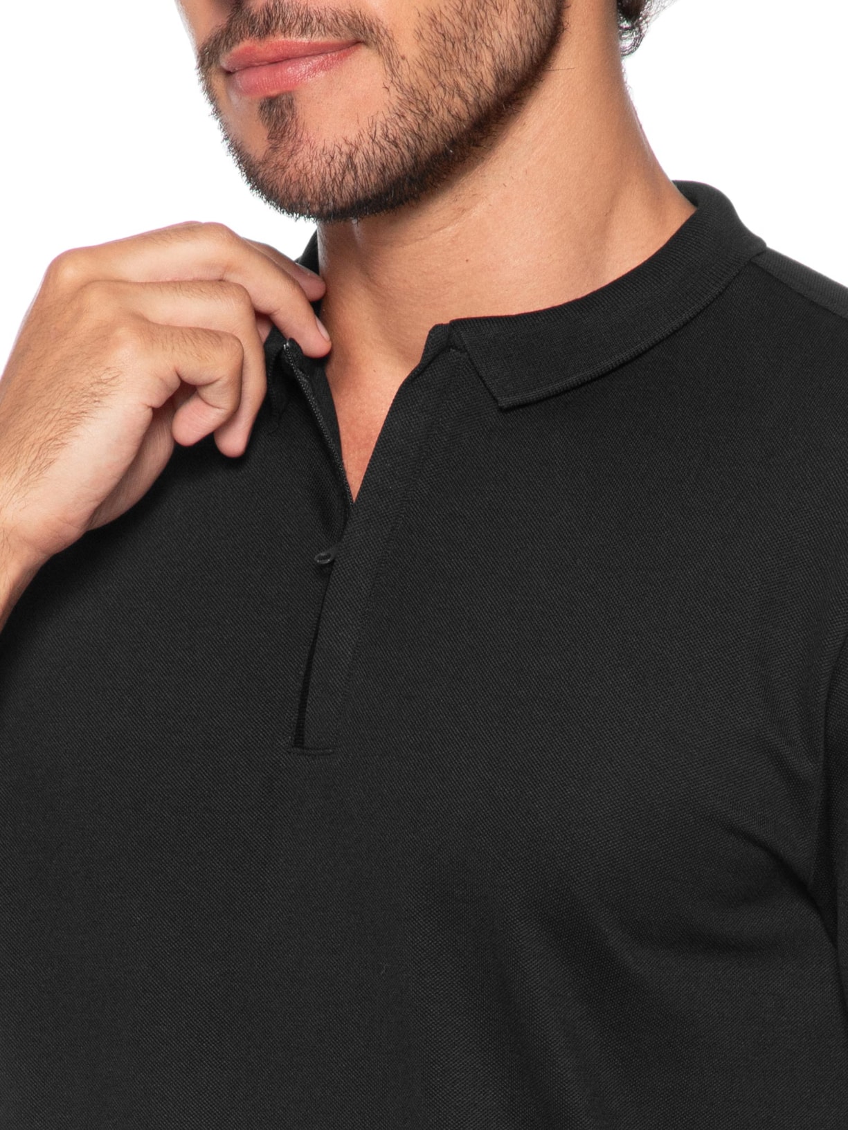Polo Masculina Gola Estreita com Zíper em Piquet – Preto Ricardo Almeida