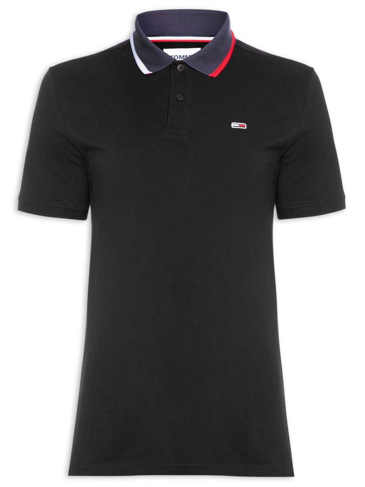 Polo Masculina Gola Flag - Preto
