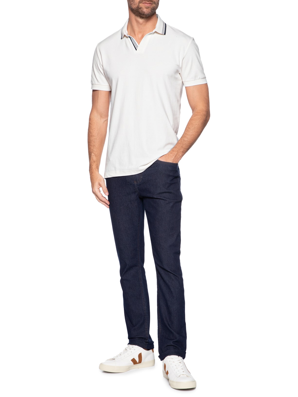Polo Masculina Gola Friso Gola V Branco Aramis