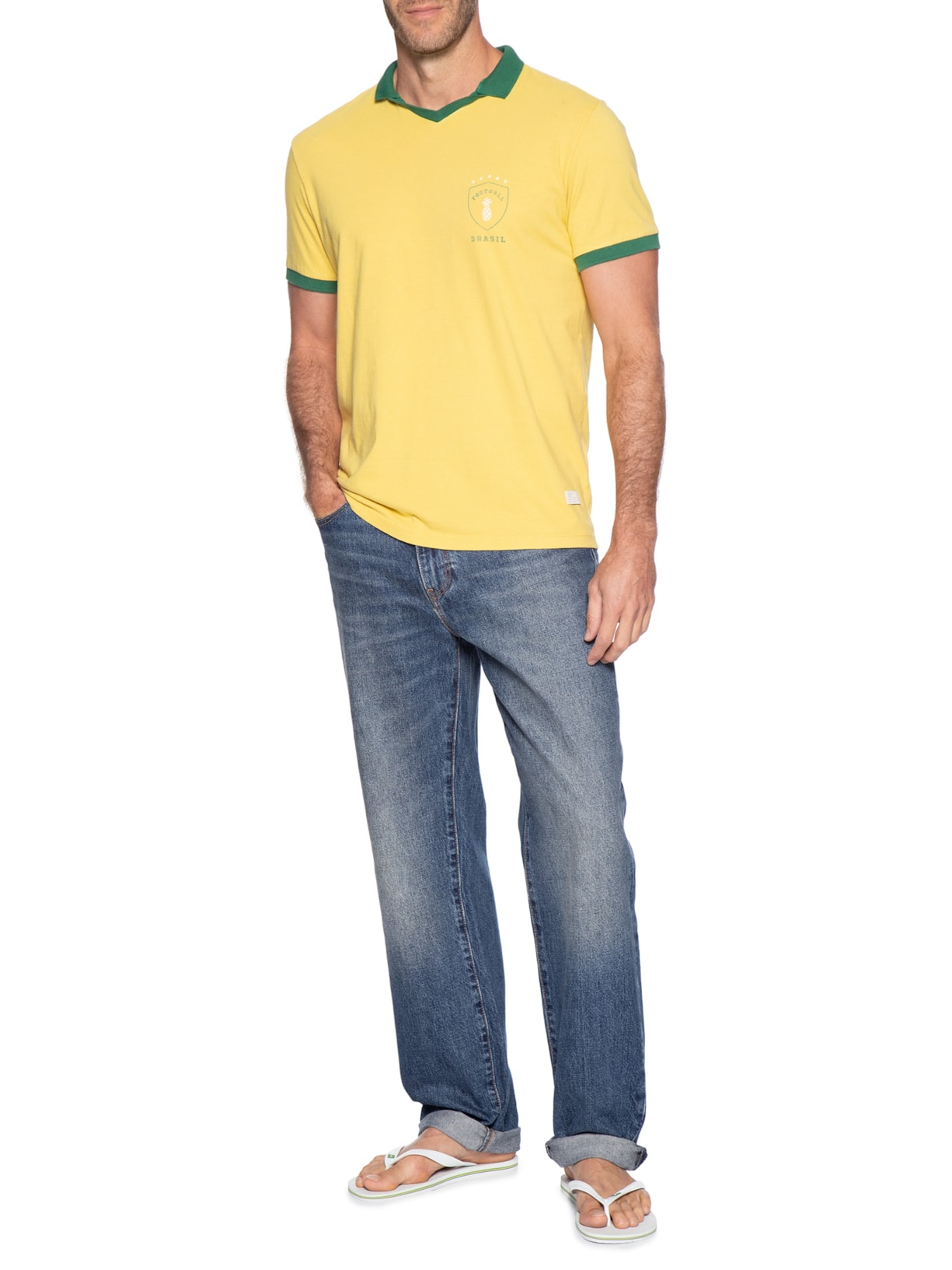 Polo Masculina Gola V Copa Em Algodão Stoned Amarelo Pineapple