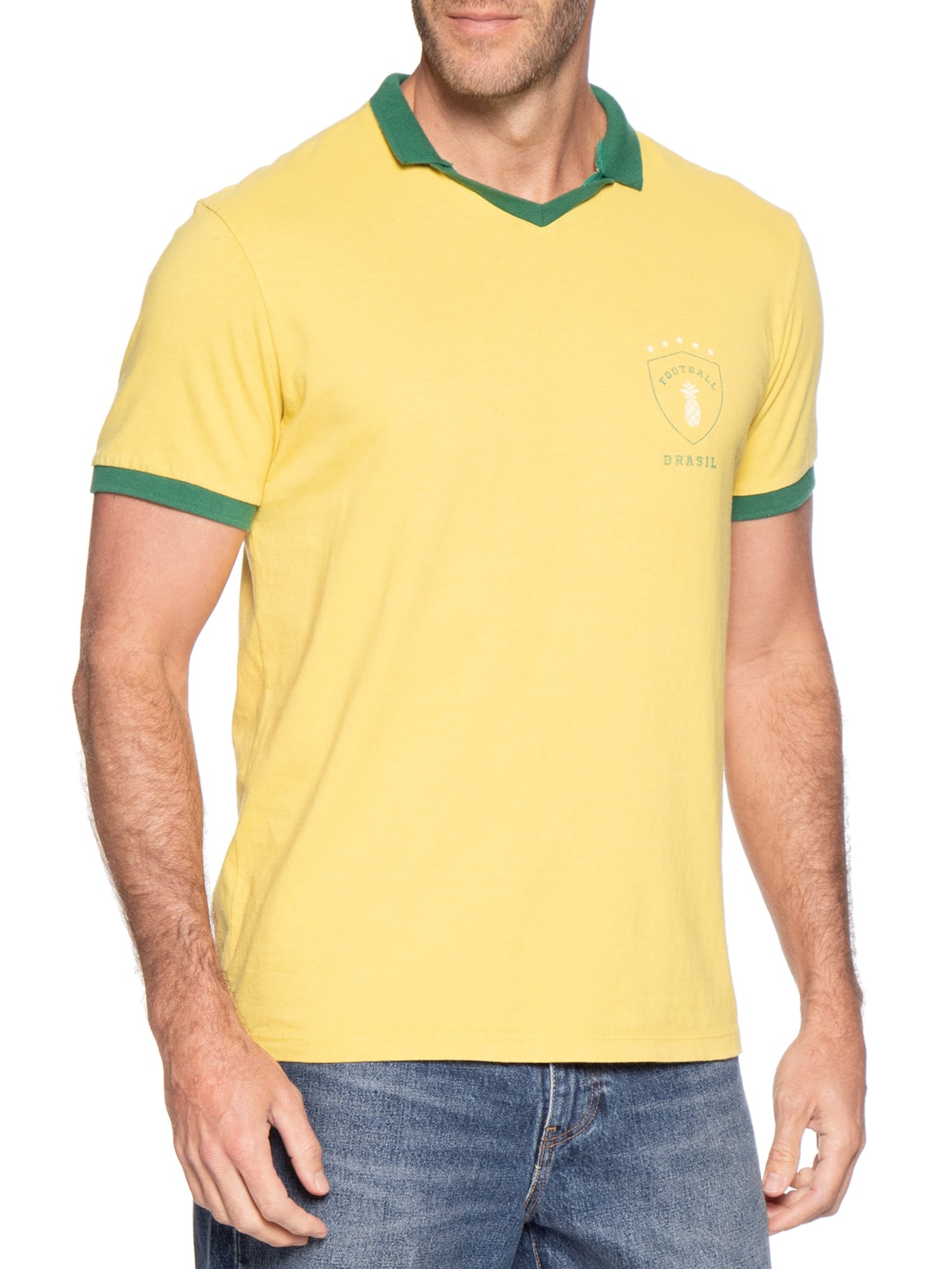 Polo Masculina Gola V Em Algodão Stoned Amarelo Pineapple