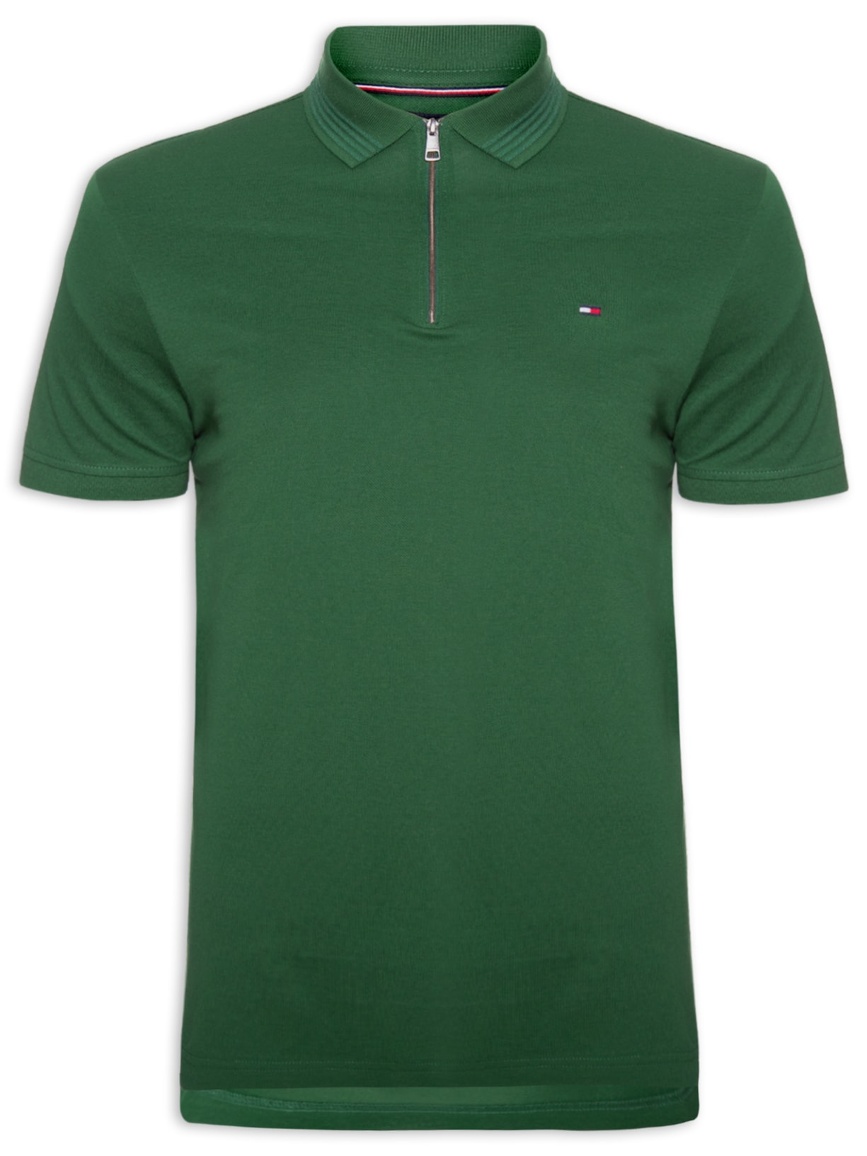 Polo Masculina Half Zip Regular Fit Em Piquet De Algodão Mercerizado - Verde