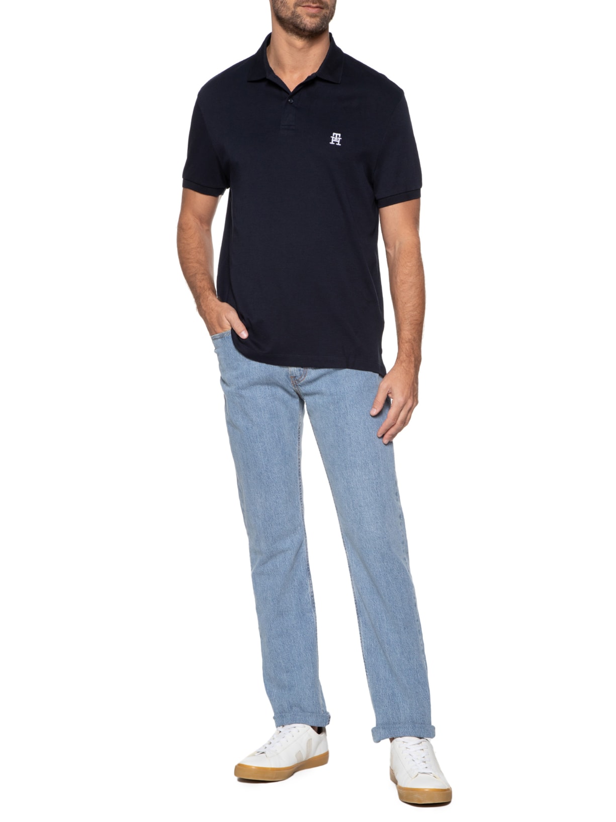 Polo Masculina Imd Interlock Reg Azul Tommy Hilfiger