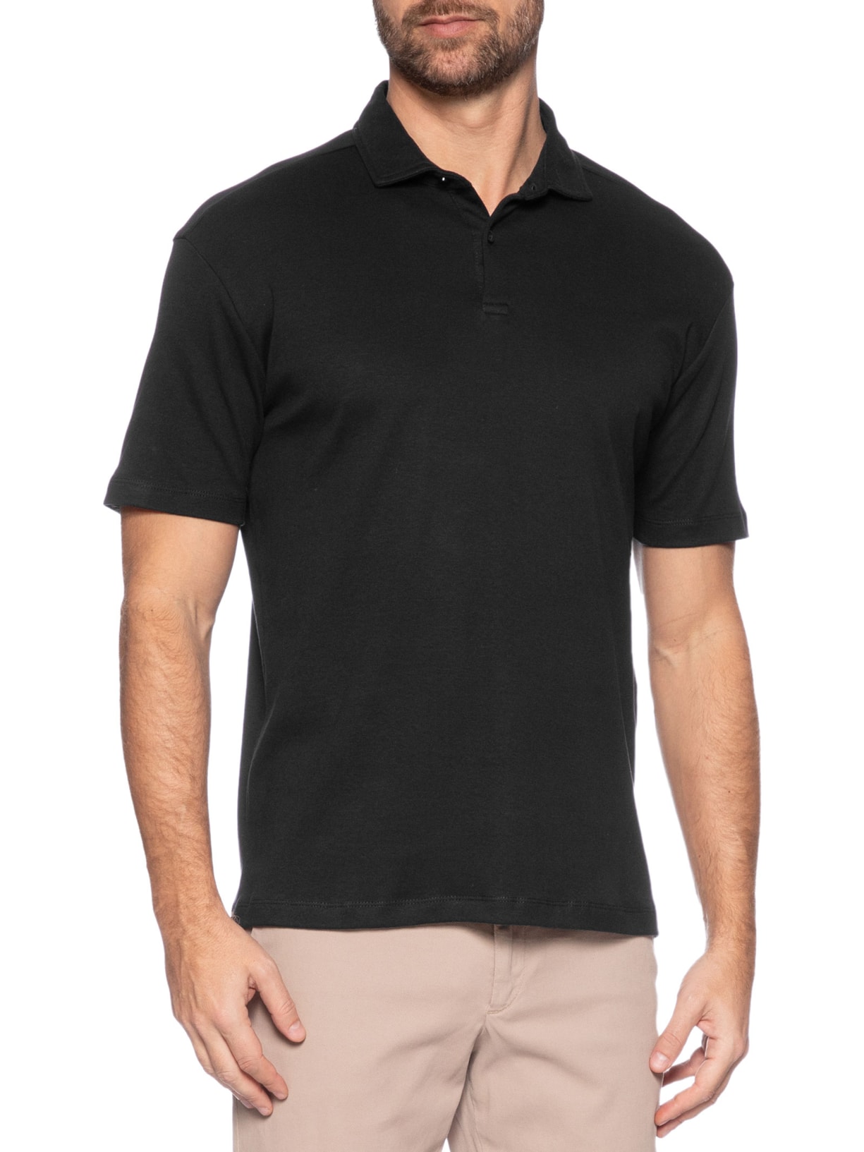 Polo Masculina Intelock 40 Pima Touch Manga Curta Preto Paramount Alfaiataria