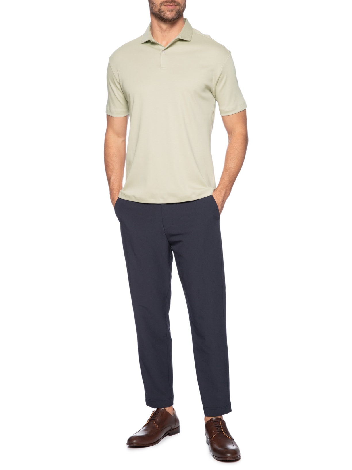 Polo Masculina Interlock 40 Pima Touch Manga Curta Bege Paramount Alfaiataria