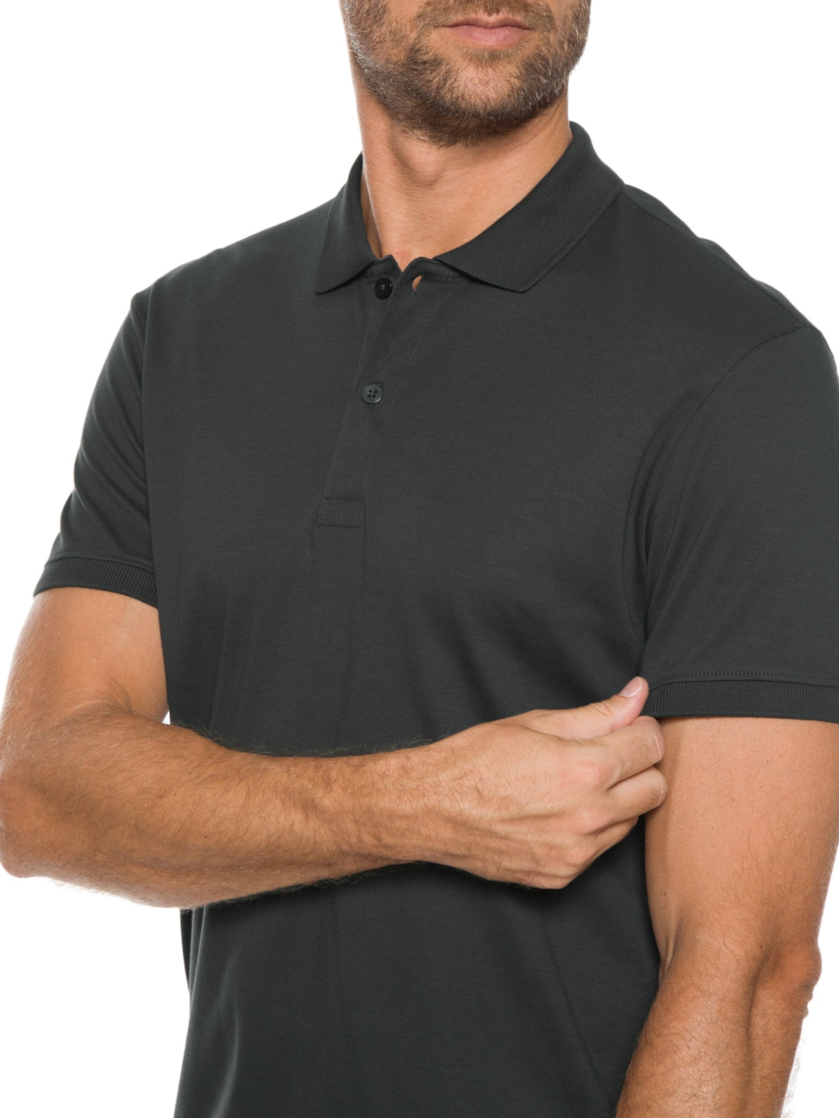 Polo Masculina Interlock em Algodão Pima Cinza Ricardo Almeida