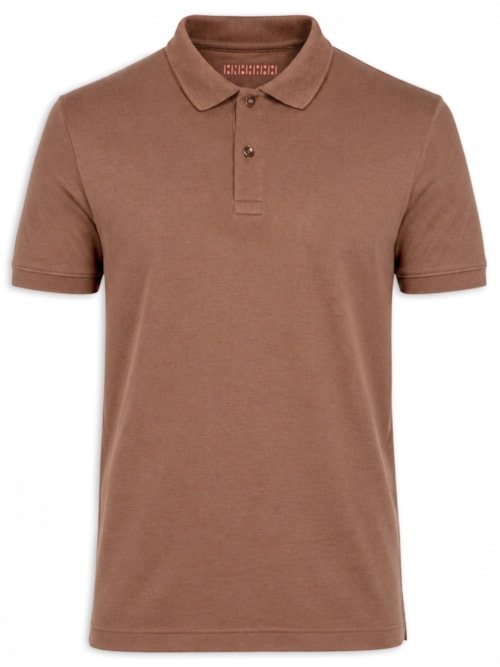 Polo Masculina Interlock Em Algodão Pima - Marrom