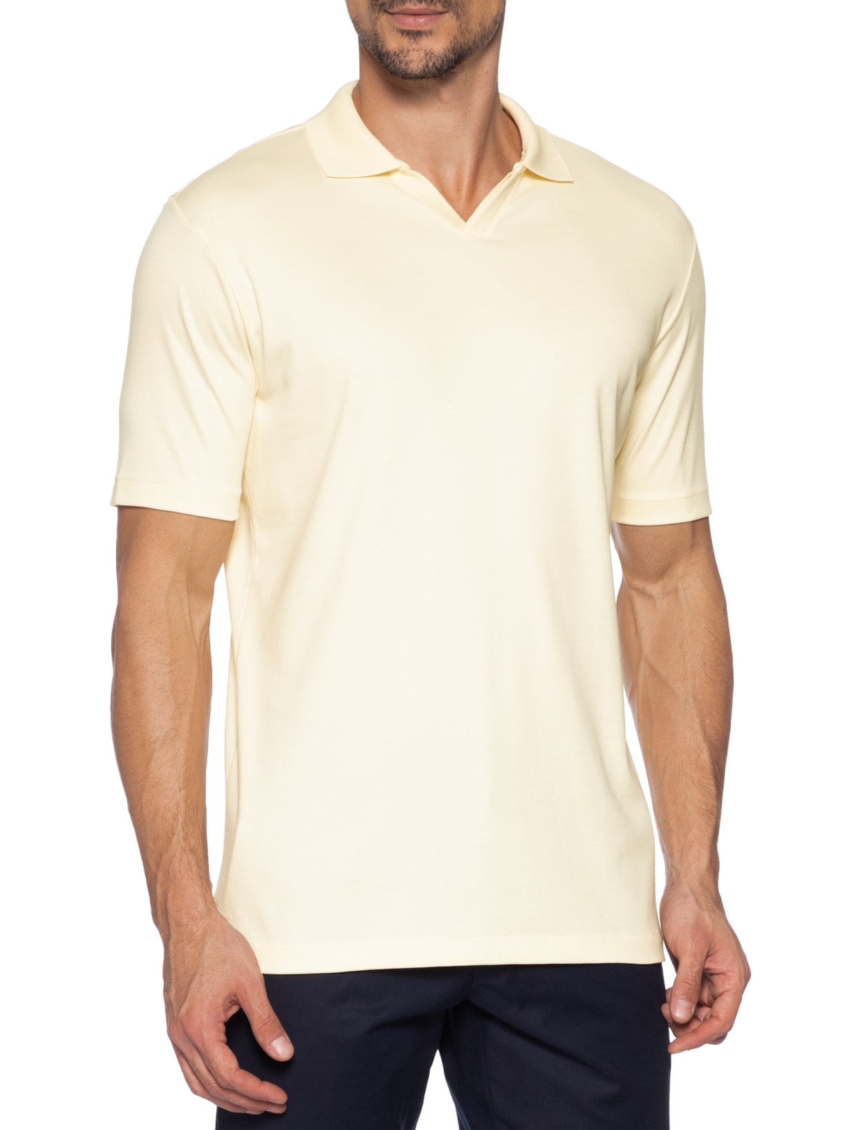 Polo Masculina Interlock Gola V Duplo Em Algodão Pima Amarelo Ricardo Almeida